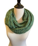 Warm Winter Green Infinity Loop Scarf Knitted Sequins Shiny Threads Wool... - £11.55 GBP