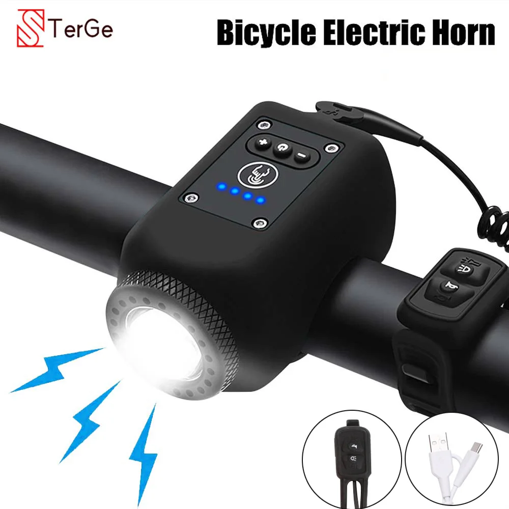 LED Bicycle Light with Electric Horn MTB Mountain Bike Bell Headlight USB - £10.80 GBP+