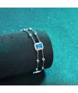 GRA Certified Blue/White Emerald Cut Halo 1ct Moissanite S925 Bracelet - $167.00+