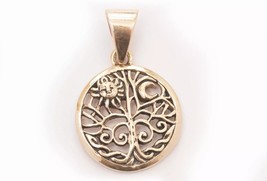 Tiny Bronze Yggdrasil Pendant with Sun &amp; Moon – Norse Tree of Life Amulet - $14.99