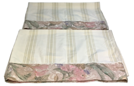 2 Burlington Industries Floral Pillowcase Standard Striped Cream Vintage - £12.08 GBP