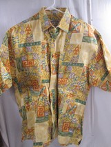 Men&#39;s Bamboo Cay Shirt Yellow Hawaiian Floral Large 100% Cotton Sateen - £19.23 GBP