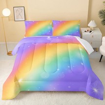 Rainbow Comforter Twin Size,Tie Dye Pastel Comforter Set For Kids Teens Girls,3P - £43.49 GBP