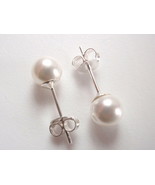 Genuine Cultured 6mm Pearl 925 Sterling Silver Stud Earrings - £9.37 GBP