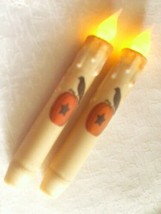 2 Pcs Black Crow Pumpkin Led Timer Taper Candles Grungy 6 3/4&quot; Halloween #SPG98 - £23.92 GBP