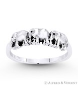 Three-Elephant Herd Family Animal Totem Charm Oxidized .925 Sterling Sil... - $21.59