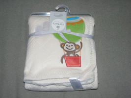 Carters Baby Blanket Cream Ivory Off White Monkey Hot Air Balloon Zig Zag New - £34.02 GBP