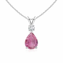 ANGARA Pink Tourmaline Teardrop Pendant with Diamond in 14K Gold | 18&quot; Chain - £585.59 GBP