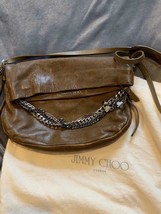 Jimmy Choo Biker Bag Chains Charms Leather Shoulder Handbag Taupe Leather - $278.60