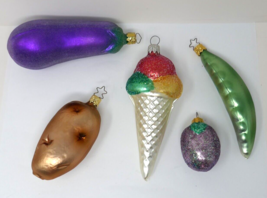 Vintage German Holiday Christmas Glass Ornaments ~ Ice Cream &amp; Vegetables - £35.23 GBP