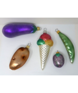Vintage German Holiday Christmas Glass Ornaments ~ Ice Cream &amp; Vegetables - $44.99