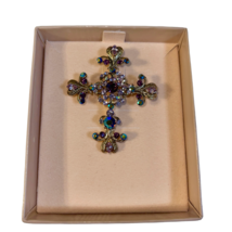 Kirks Folly Cross Brooch Pin Pendant Aurora Borealis Pink Purple Crystal Signed - £19.65 GBP