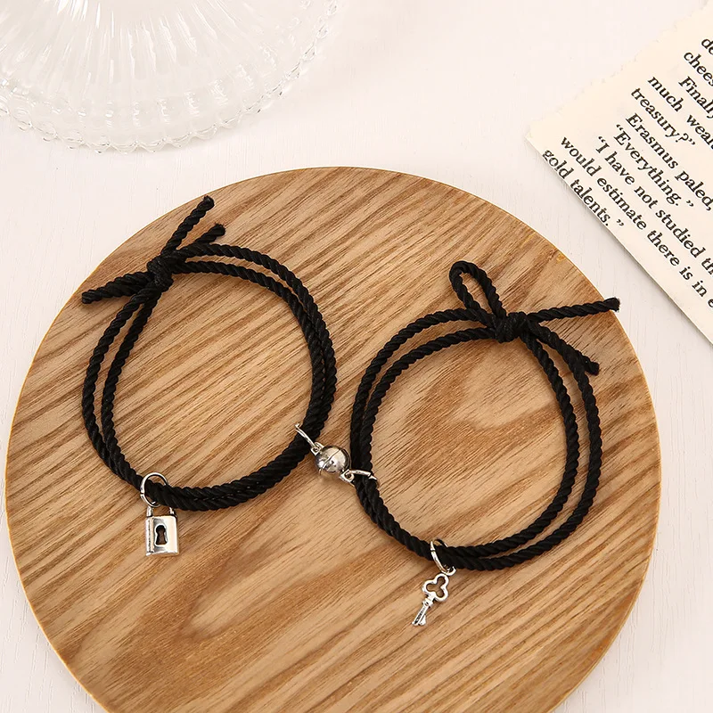 1 Pair Magnet Couple Bracelets for Lovers Lock Heart Magnetic Bracelet for Women - £14.36 GBP