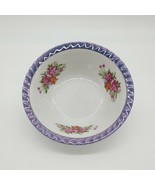 Yamatsu Japan Bowl 7&quot; Purple Blue Lustrewear  Lusterwear Vintage Floral ... - £11.60 GBP