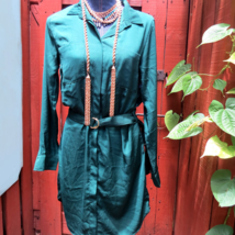 H&amp;M Divided Button-Down Belted Hi-Low Sheath Dress Sz. 10 Emerald Green - £18.50 GBP