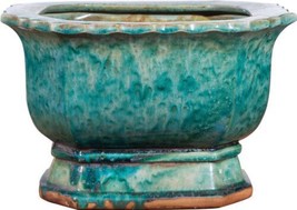 Planter Vase Rectangular Speckled Green Ceramic Hand-Crafted - £352.61 GBP
