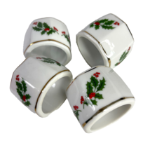 Christmas Vtg Porcelain 4 Napkin Rings w/Box Baker Hart Stuart Japan Mervyns 80s - £15.34 GBP