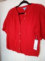 Draper James RSVP Women&#39;s Red Button Up Blouse Size Medium BOX-A AM - £19.07 GBP