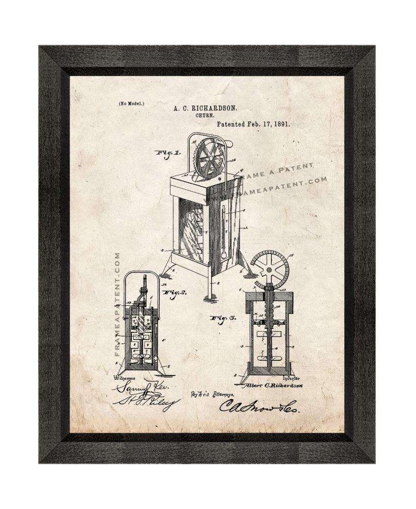 Churn Patent Print Old Look with Beveled Wood Frame - $24.95 - $109.95