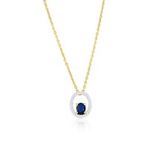 14K Yellow Gold, Oval 0.36ct Sapphire, Diamond Pendant - (28 Stones) - £354.63 GBP