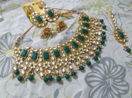 Kundan Choker Bridal Green Punjabi Tikka Earrings Jewelry Set thanksgivi... - $19.70