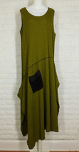 NOBLU Textured Tank Dress Stretch Knit Asymmetrical Pocket Green Black Medium - £51.07 GBP