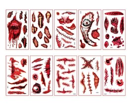 10 Sheets 3D Halloween Realistic Scar Tattoo Sticker Zombie Scar Tattoos Fake Sc - £14.94 GBP