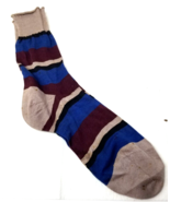 1970s Striped Geek Chic Crew Socks Maroon Navy Blue Taupe Retro Irregula... - £15.04 GBP