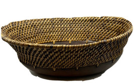 Handcrafted Wood Bowl with Flared Rattan Sides - Art Gallery Quality - $18.48