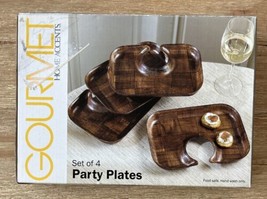 Home Accents Gourmet Party Plates Wood Parquet Hands Free Set of 4 Vintage - $32.40