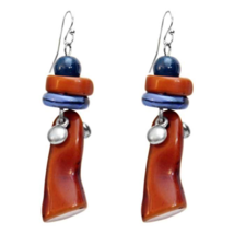 Treska Denali Brown / Blue Linear Beaded Drop Pendant Earrings - £15.60 GBP