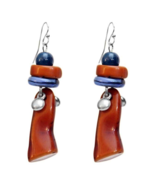 Treska Denali Brown / Blue Linear Beaded Drop Pendant Earrings - £15.94 GBP