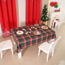 Christmas Tablecloth Rectangle Green Red Plaid Table Cover 60x84 inch Washable W - £30.77 GBP