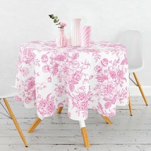 Pink Floral Round Tablecloth 60 Inch Chinoiserie Flower Fabric Table Cloth Washa - $28.99