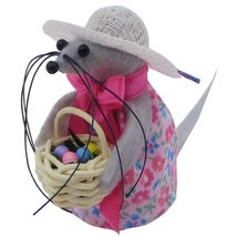 Mouse Holding Easter Basket with Easter Eggs, Pink Flower Print Dress, H... - £7.01 GBP