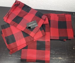 Set Of 4 Same Fabric Napkins (18"x18") Black & Red Checkered, Robert Stanley, Hl - $17.81