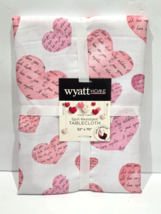 Valentines Day Wyatt Home Pink Hearts Fabric Tablecloth Kitchen Decor 52... - $29.69