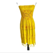 Women Yellow Smocked Tube Sundress With Tassel Size S - £27.61 GBP
