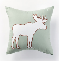 NEW Mountain Lodge Moose Reindeer Accent Throw Pillow 14 in. embroidered green - £6.01 GBP