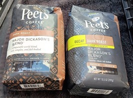 2 Pk Peet&#39;s COFFEE (DECAF Major Dickasons GROUND) &amp; Whole Bean 10.5 OZ (... - £17.57 GBP