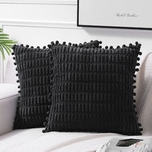 Fancy Homi 2 Packs Black Decorative Throw Pillow Covers 18X18 Inch With Pom-Poms - £24.48 GBP