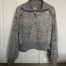 Victoria&#39;s Secret Pink Cozy Sherpa Soft Teddy Half Zip Sweater Pullover Grey Blk - £27.32 GBP