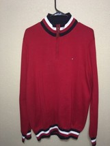 Tommy Hilfiger Men&#39;s Cotton Quarter Zip Sweater Pullover Red Sz M New - £66.56 GBP