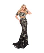 Jovani Black Multi 2PC Applique Off-Shoulder Crop Top Gown Formal Dress ... - £189.92 GBP