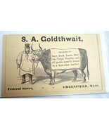 1889 Ad S. A. Goldthwait,  Greenfield, Mass. Meat Dealer - $10.95 CAD