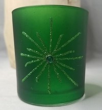 Glass Green Frosted Candle Realigns Glitter and Rhinestones Tea Light Holder - £2.27 GBP