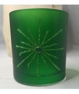 Glass Green Frosted Candle Realigns Glitter and Rhinestones Tea Light Ho... - £2.27 GBP