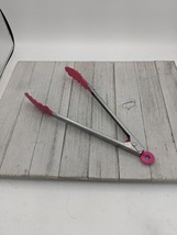 Locking Stainless Steel 10 1/4&quot;  Tongs Pink Shell Shaped - £7.95 GBP