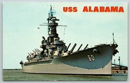 Vintage Post Card Of USS Alabama (BB60) On Battleship Parkway Mobile Bay (pc68) - £10.83 GBP
