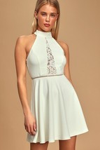 Lulus Take a Twirl White Lace Backless Skater Dress Wedding Bridal NWT Medium - £30.68 GBP